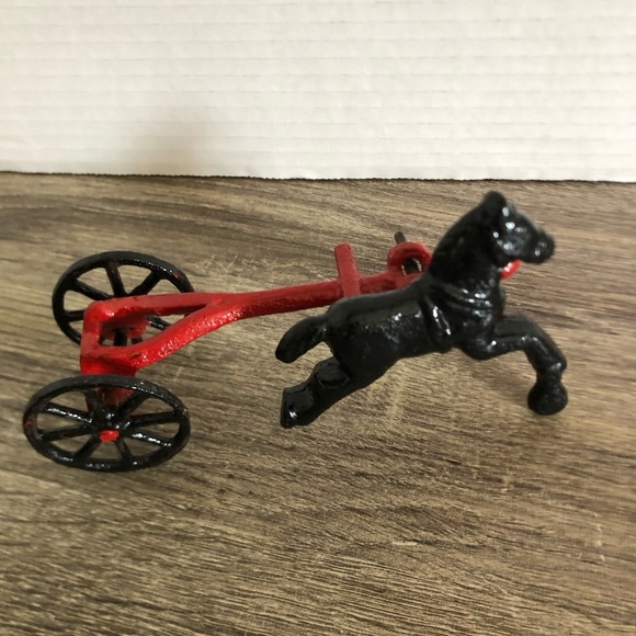 Vtg Black Horse and Red Wagon Cast Metal Decor - Picture 2 of 11
